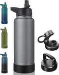CIVAGO 40 oz Insulated Water Bottle - Stainless Steel Sports Flask with 3 Lids | Cool Gray