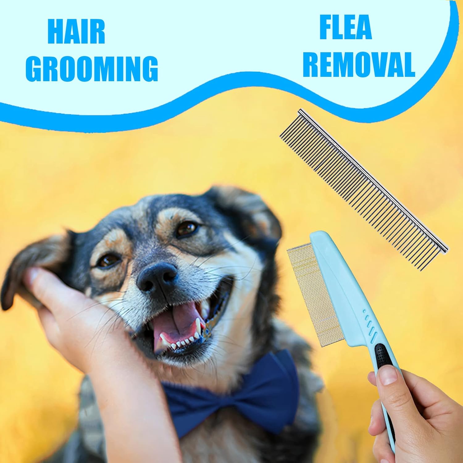 Skiennix Dog Grooming Brush Kit - 5-Piece Set for Shedding, Flea Comb & Slicker Brush | Blue