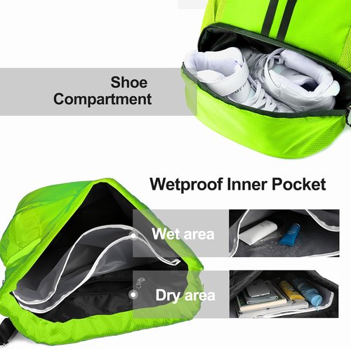 Hoedia Sports Drawstring Backpack - Waterproof Gym Bag with Shoe Compartment | Green