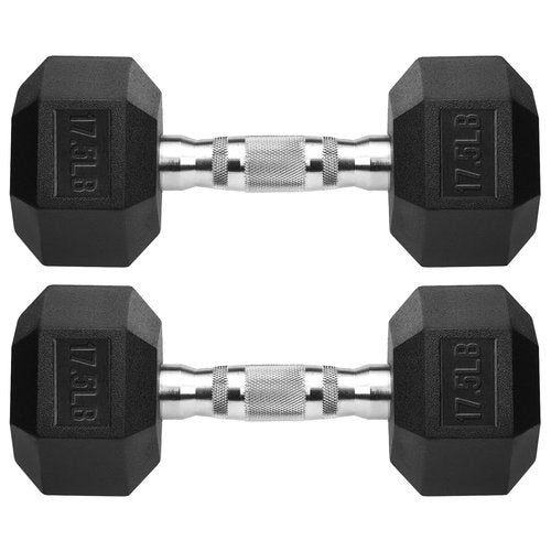 Hex Dumbbells Rubber Coated Cast Iron Hex Black Dumbbell Free Weights for Exercises 17.5 Pounds/Pair