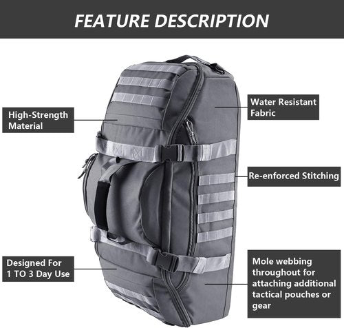 Hannibal Tactical 55L Duffle Bag - Versatile 3-in-1 Tactical Backpack for Sports & Outdoor Activities | Grey