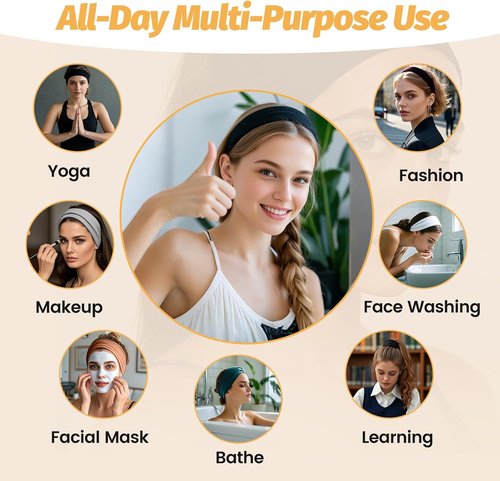 Headbands for Women - 6 Pack Wide Elastic Hair Bands | Soft Non-Slip Sports Accessories for Yoga & Daily Use
