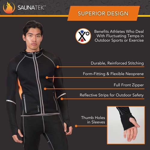 SaunaTek Men's Sauna Hooded Jacket Sweat Suit for Exercise and Heat Training, Neoprene, X-Large
