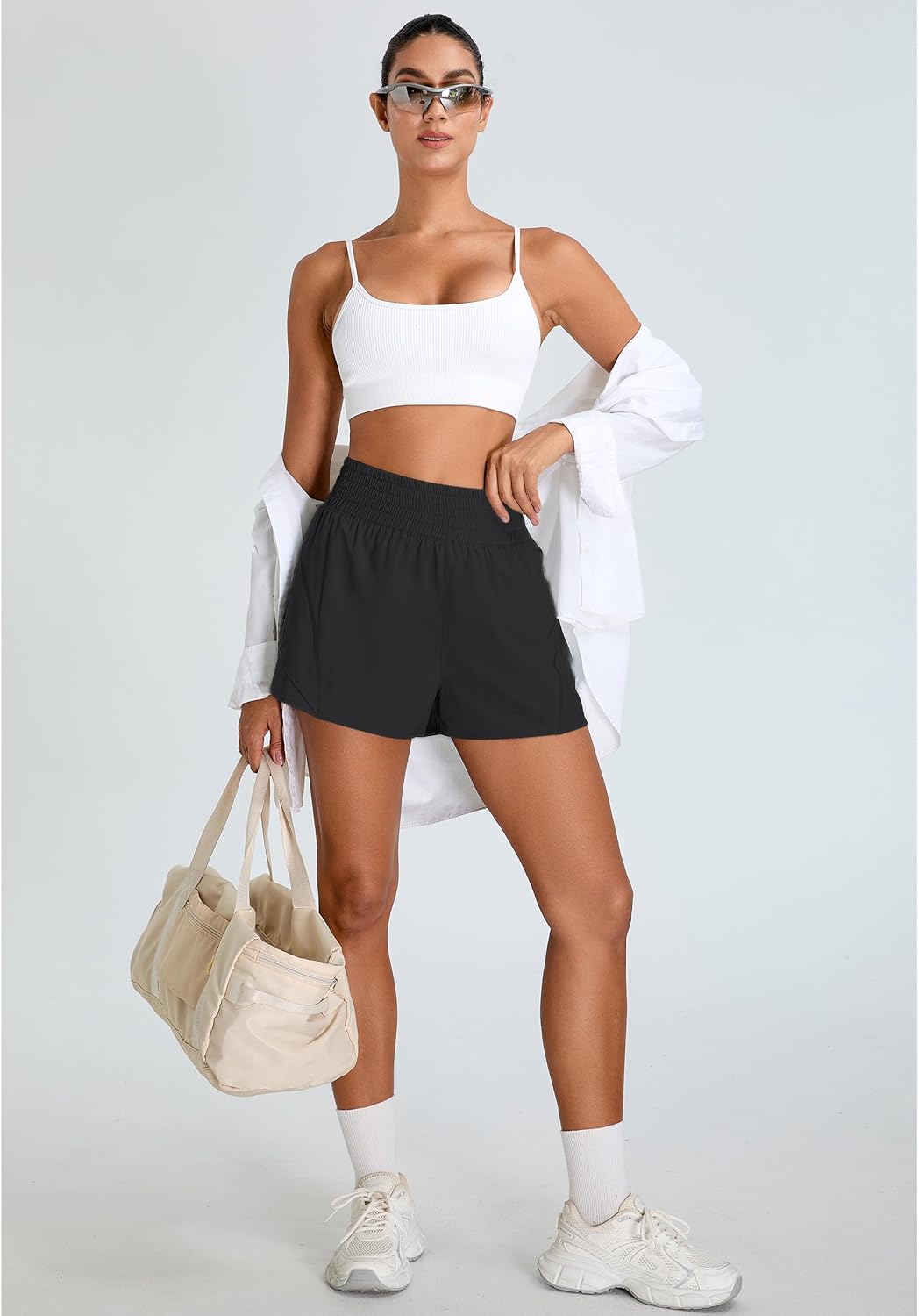 BMJL Women's Athletic Shorts - High Waisted 2.5" Running Shorts with Zipper Pocket | Sporty Yoga & Gym Wear