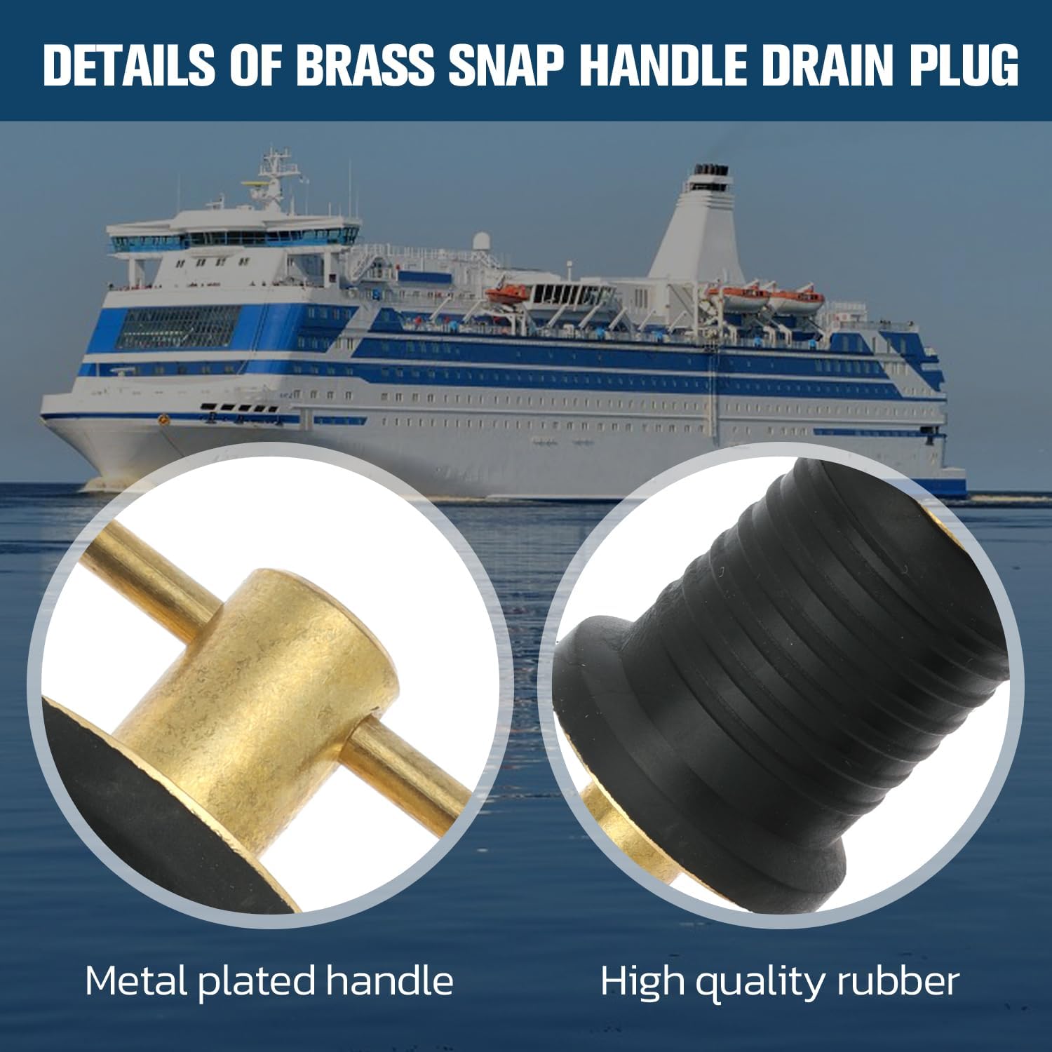 Skiennix Boat Drain Plug Set - Durable Snap Rubber Plugs with Brass Handle - Marine Twist Accessories