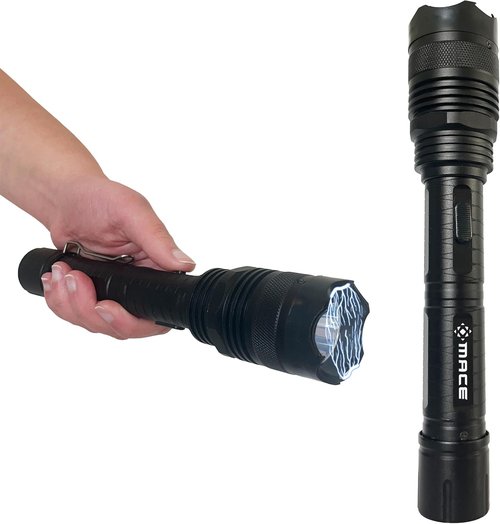 Mace Flashlight Stun Gun for Self Defense - Bright LED Rechargeable Flashlight, High Voltage, Self Defense for Women & Men - Black