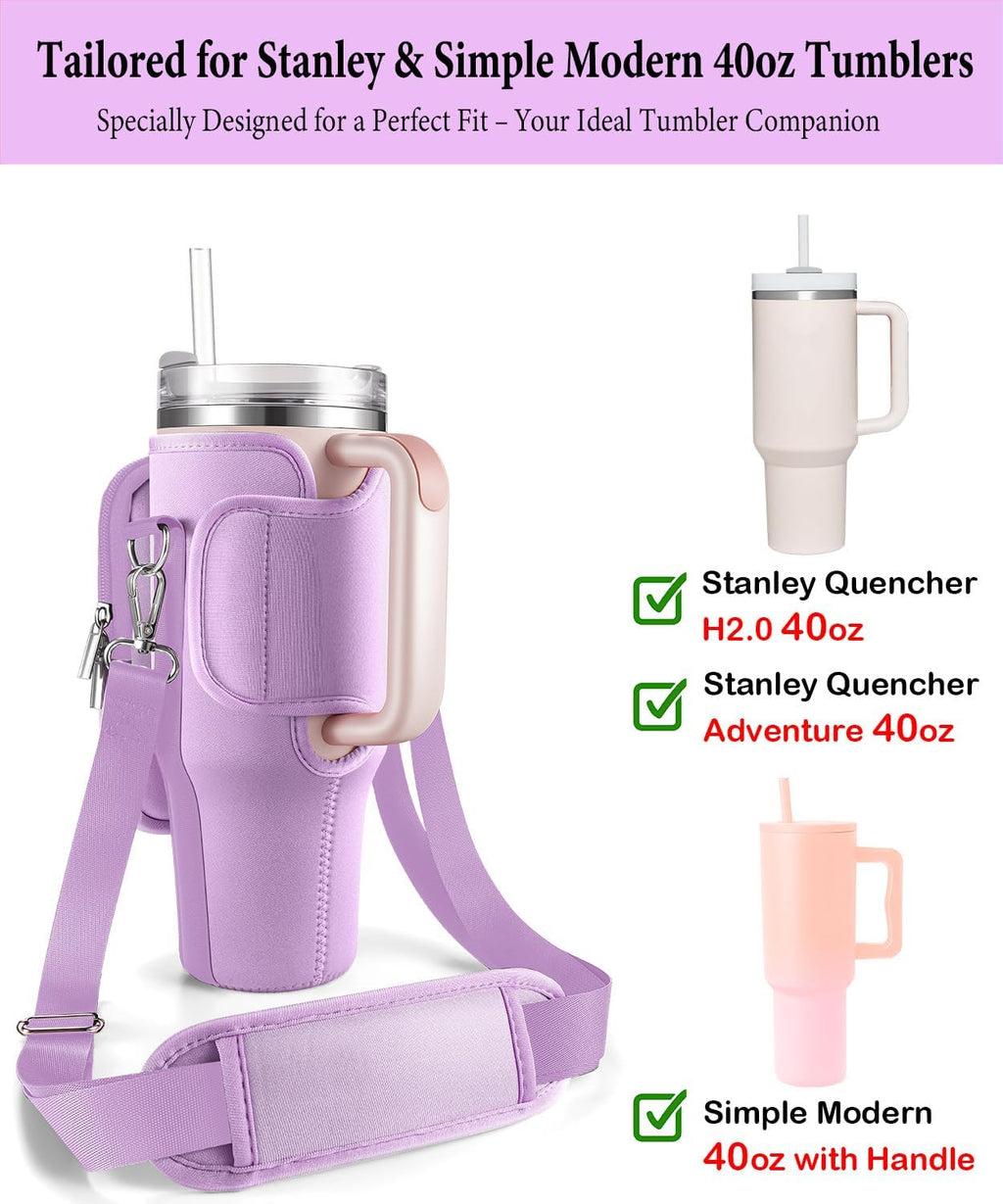 Stanley 40 oz Tumbler Carrier Bag - Phone Pocket & Adjustable Sling Sleeve Holder | Simple Modern Design