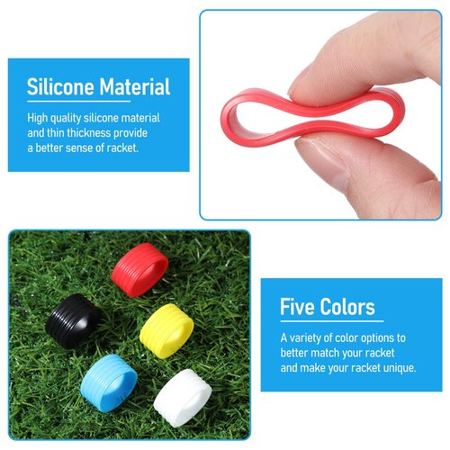 Leitee 20 Pcs Tennis Racket Silicone Ring Tennis Racket Grip Bands Rubber Ring Anti Slip Tennis Absorbent Cover Hold Overgrip in Place for Squash Racquetball Badminton Baseball Racket, 5 Colors