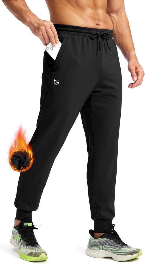 G Gradual Men's Fleece Joggers - Water Resistant Athletic Pants with Zipper Pockets | Winter Warm Workout Gear