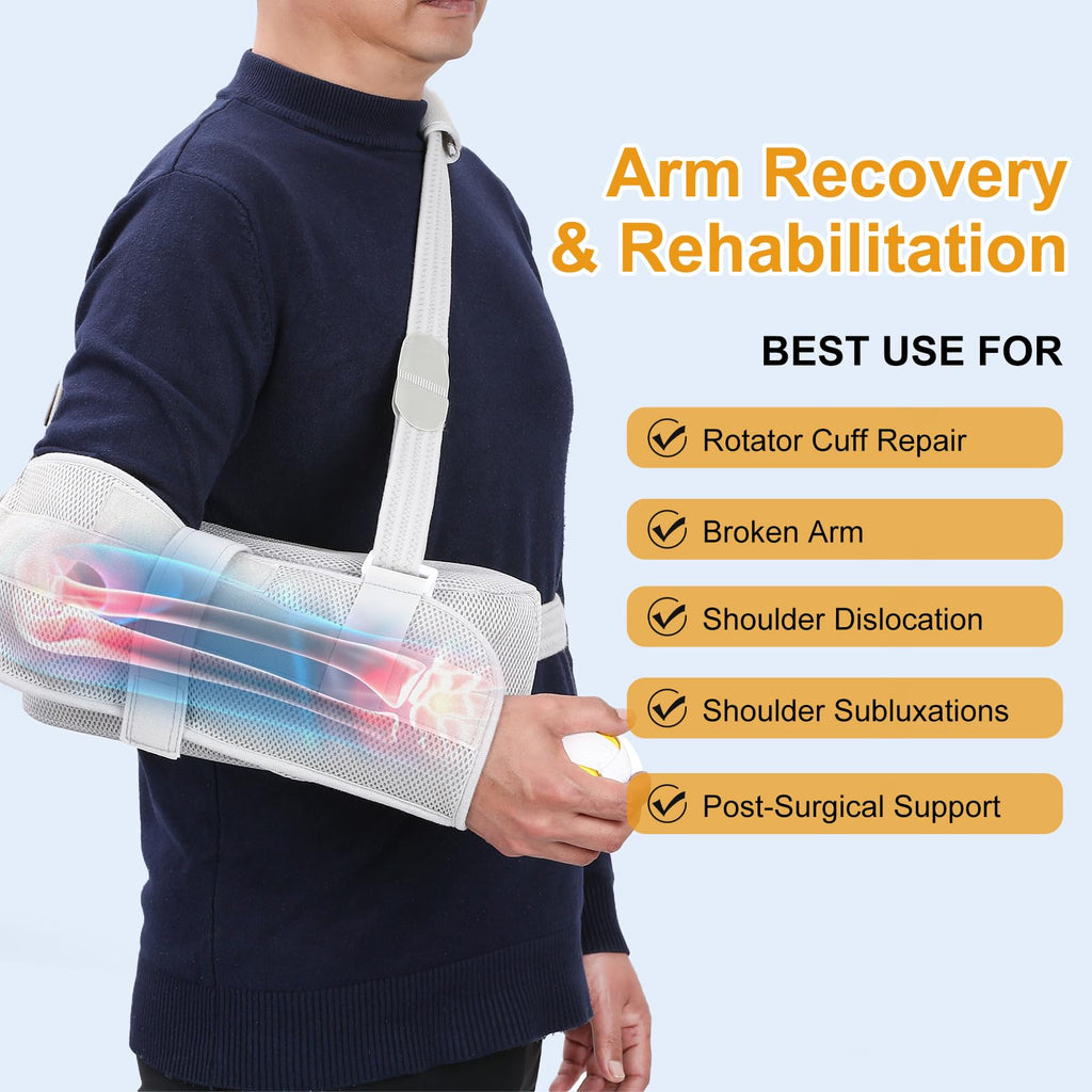 Shoulder Abduction Sling with Pillow - Arm Sling Shoulder Immobilizer for Injury Support - Abduction Slings Rotator Cuff Shoulders Brace for Sublexion, Surgery, Dislocated and Broken Arm (Gray)