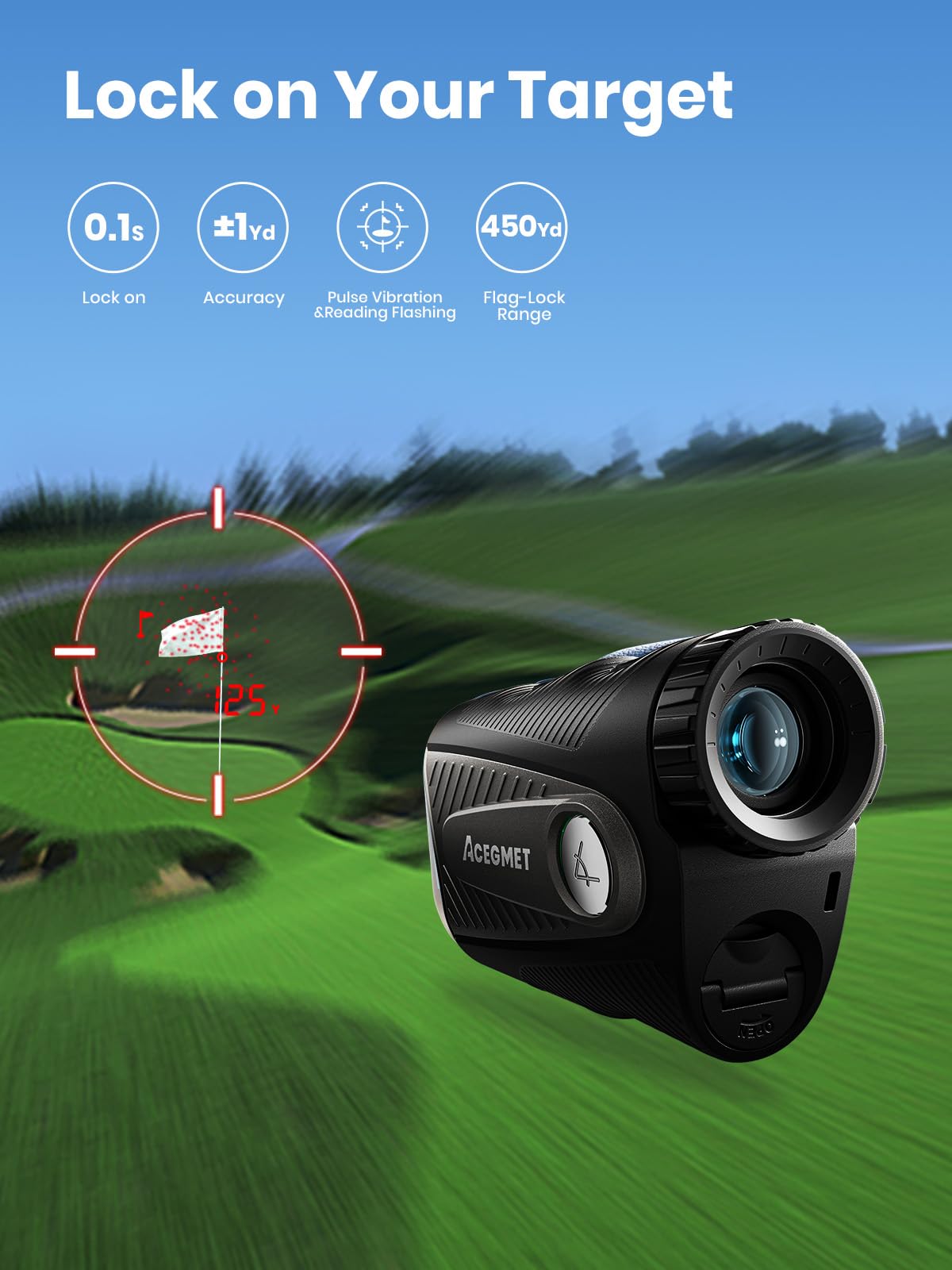 ACEGMET Golf Rangefinder with Ball to Pin & Slope - 1300 Yards Laser Range Finder, Hybrid-pwr Rechargeable, 0.1s Flag Pin Locking Vibration, 7X Magnification, Red & Black Display, Magnet 2025