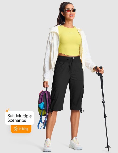 ISEEGZ Capri Pants for Women - Lightweight Cargo Hiking Capris with 6 Pockets | Summer Travel Essential