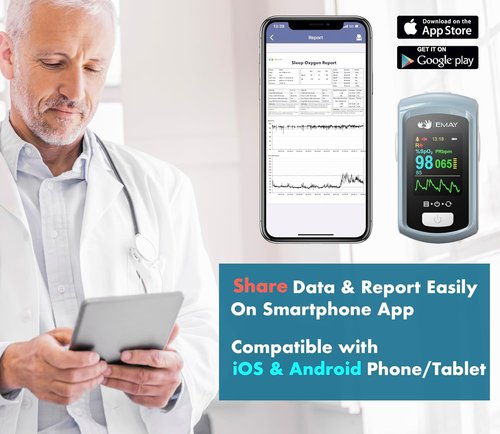 EMAY Sleep Oxygen Monitor - Bluetooth Pulse Oximeter with App & 72-Hour Memory for SpO2 Tracking