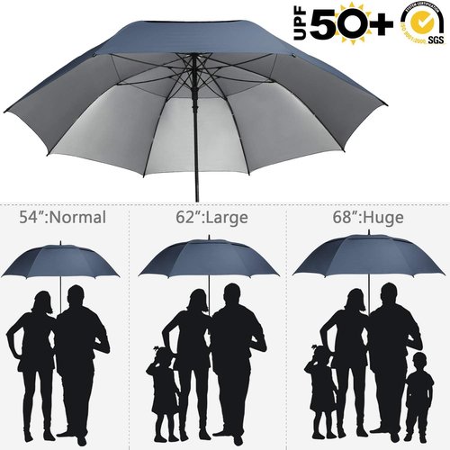 G4Free 68inch UV Protection Oversize Windproof Automatic Open Golf umbrella Double Canopy Vented Waterproof Large Sun Stick Umbrellas(Blue)