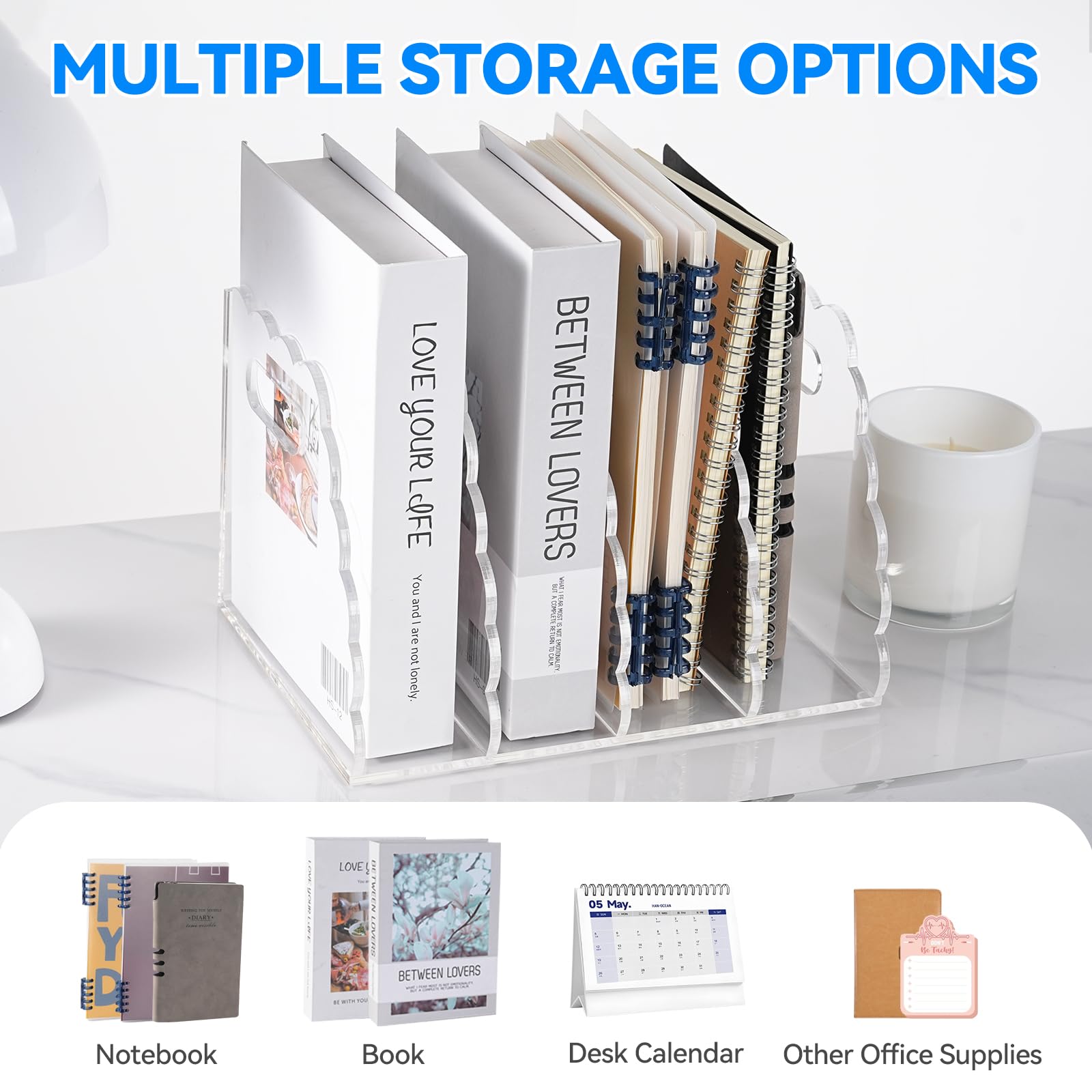 Adevar Clear Acrylic Magazine File Holder 4 Vertical Magazine File Organizer Binder Book Holder for Desk Acrylic Desk Organizer Clear Office Racks & Displays for Office Home Classroom