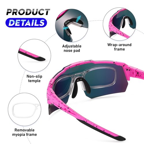 HNJOKE Sports Polarized Sunglasses, UV 400 Protection Running Glasses for Women, Mens Cycling Glasse for Cycling Biking Running Hiking Golf Fishing, Pink