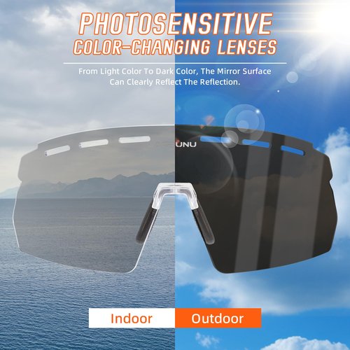 ACRUNU Cycling Glasses with Photochromic Anti-Fog Lens - 6 Vent Holes Insect-Leg Design UV400 Protection Unisex Fit (Gray)