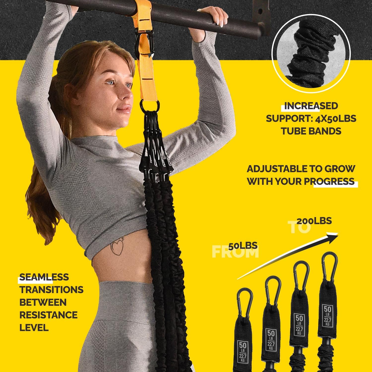 Skiennix Pull Up Assistance Bands - Heavy Duty Adjustable Strap & Foot Rest - Stackable Resistance Set for Strength Training