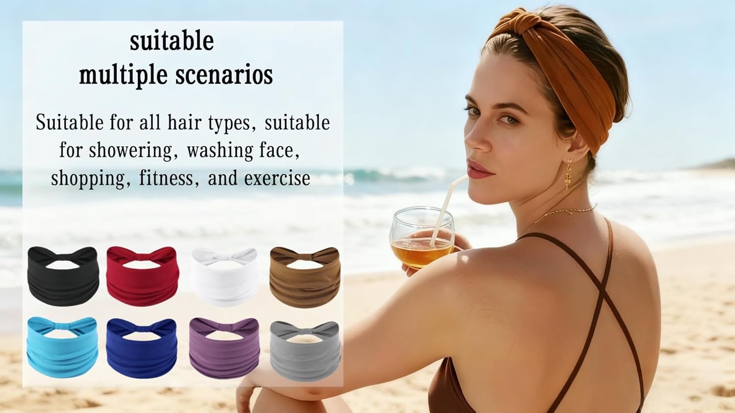 Skiennix Wide Elastic Headbands - Soft Knotted Hair Bands for Makeup & Sports | 8-Pack Non-Slip Design