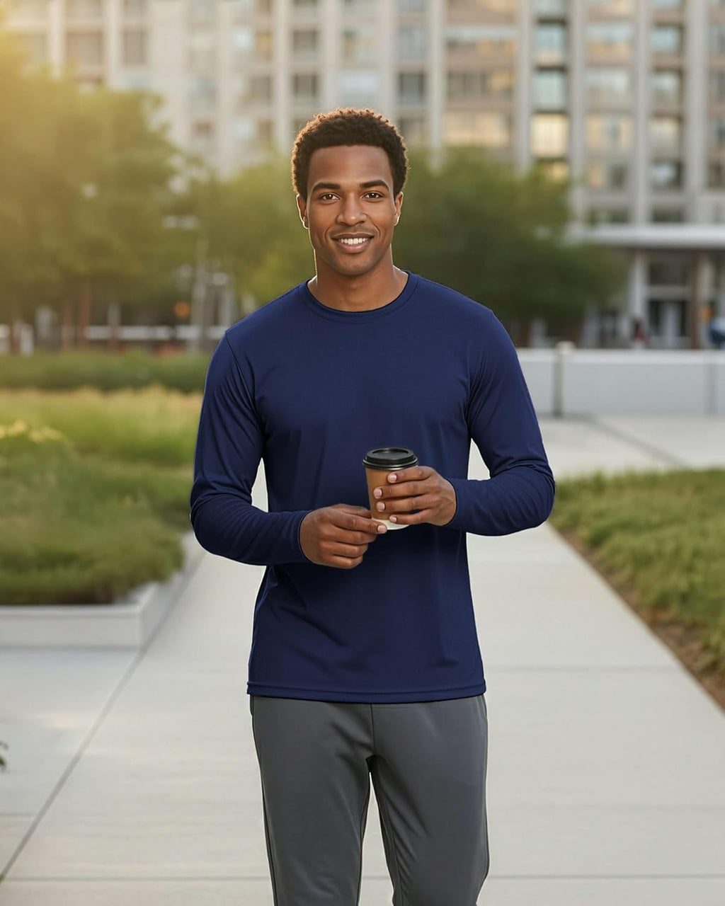 Real Essentials Men's Quick Dry Athletic Long Sleeve T-Shirt - UPF SPF UV Protection | 3 & 5 Pack, Big & Tall Available