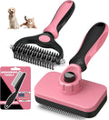 Skiennix Self-Cleaning Slicker Brush Set - Pet Grooming Rake & Flea Comb for Dogs, Cats, Horses | Light Pink