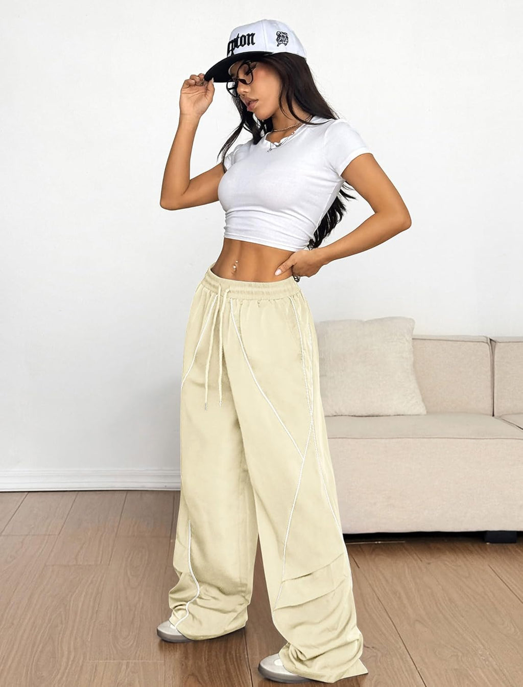 ZAFUL Women's Baggy Wide Leg Sweatpants - Elastic Waist with Side Stripes | Comfortable Loose Fit Trousers