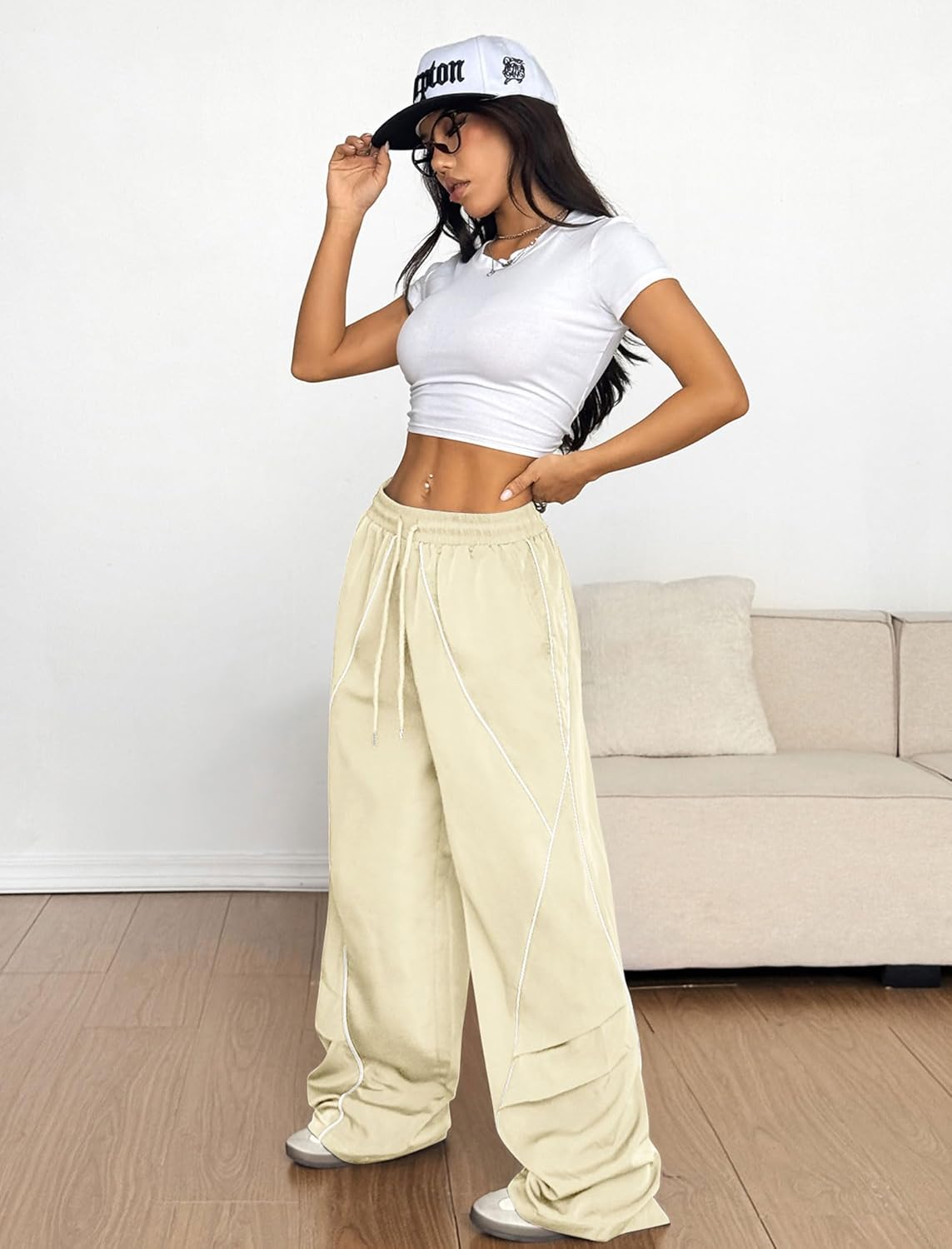 ZAFUL Women's Baggy Wide Leg Sweatpants - Elastic Waist with Side Stripes | Comfortable Loose Fit Trousers