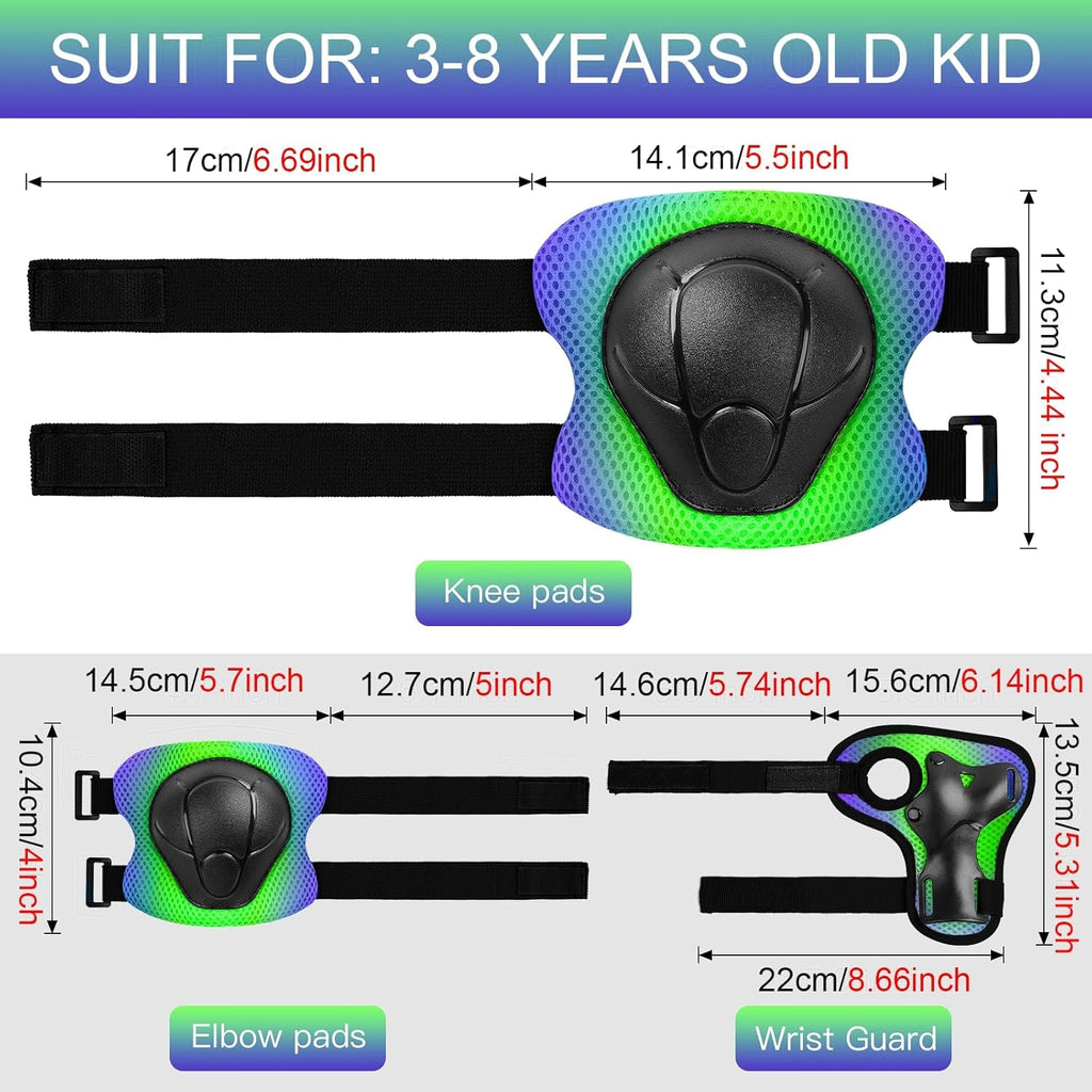 Wemfg Kids Protective Gear Set - Knee & Elbow Pads with Wrist Guards | 3-in-1 for Ages 3-14