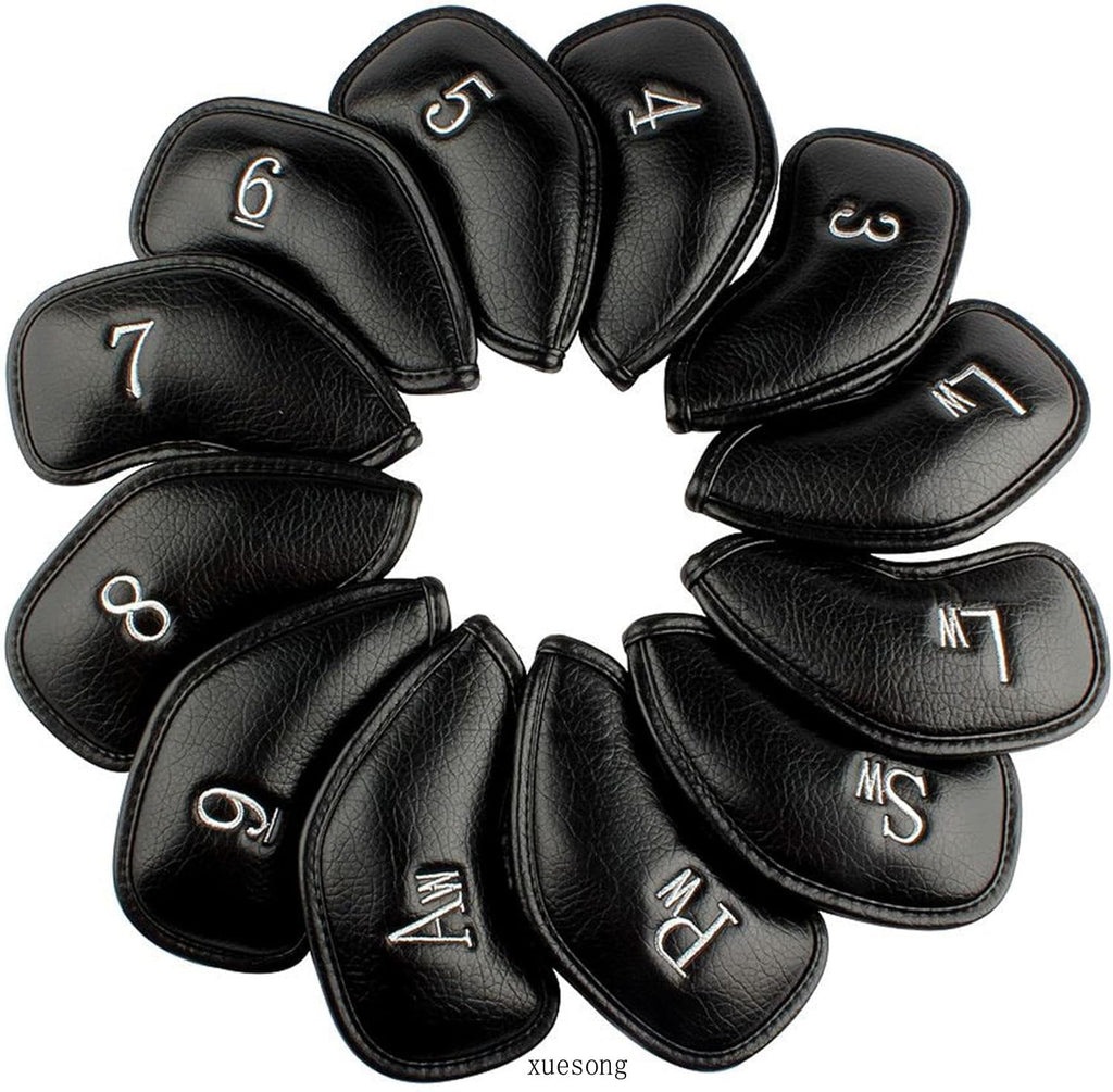 Xuesong Golf 12pcs Thick Synthetic Leather Golf Iron Head Covers Set Headcover Fit All Brands Callaway Ping Taylormade Cobra Etc
