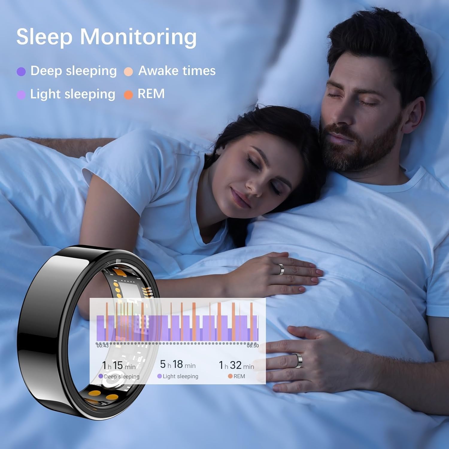 Skiennix Smart Ring - Health Tracker for Men & Women | Heart Rate, Sleep Monitor, IP68 Waterproof (Black, Size 10)