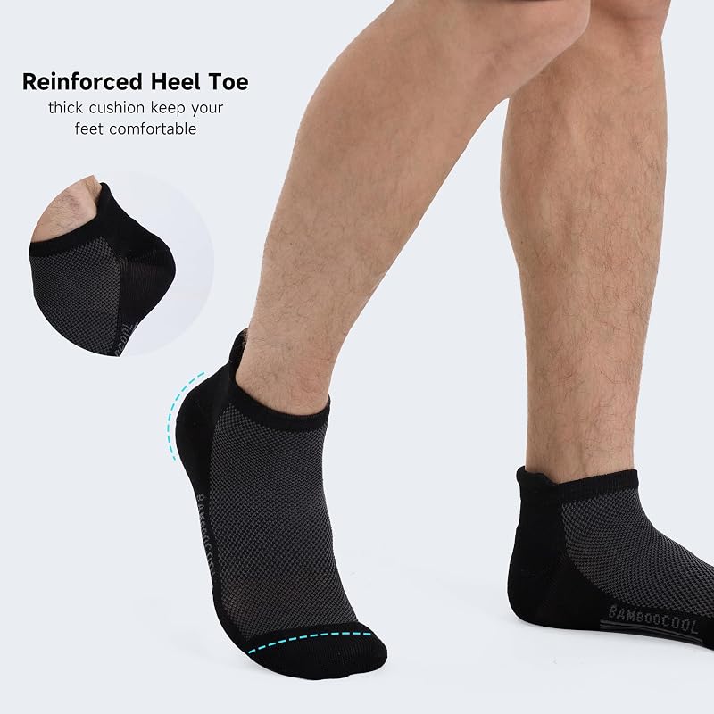 Bamboo Cool Mens Athletic Ankle Socks 8 Pack – Black Large, Moisture-Wicking Cushioned