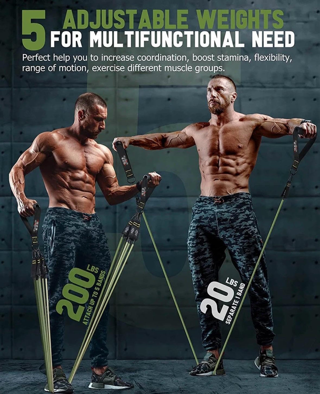 E.Z.D Resistance Bands Set: Exercise Bands with Handles, Door Anchor, Ankle Straps for Heavy Resistance Training, Physical Therapy, Muscle Training, Yoga, and Home Workouts. (Green)