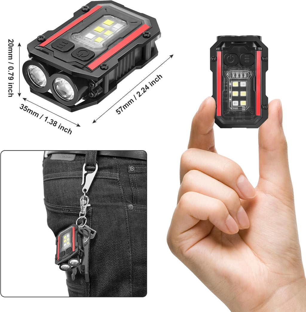 SUNPRO Mini Keychain Flashlight - 8 Modes Pocket Light | Type-C Rechargeable, Compact Design for Hiking & Emergencies - Black