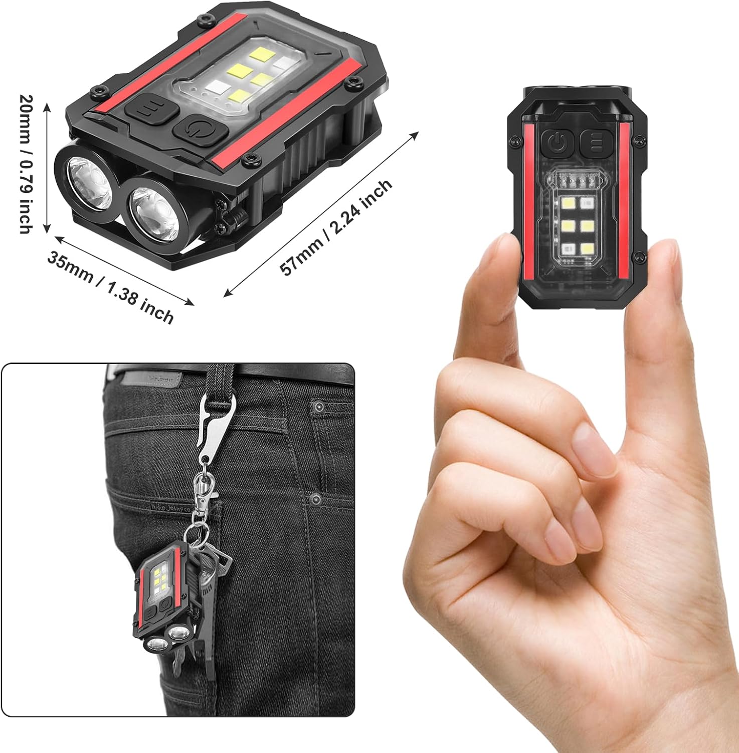 SUNPRO Mini Keychain Flashlight - 8 Modes Pocket Light | Type-C Rechargeable, Compact Design for Hiking & Emergencies - Black