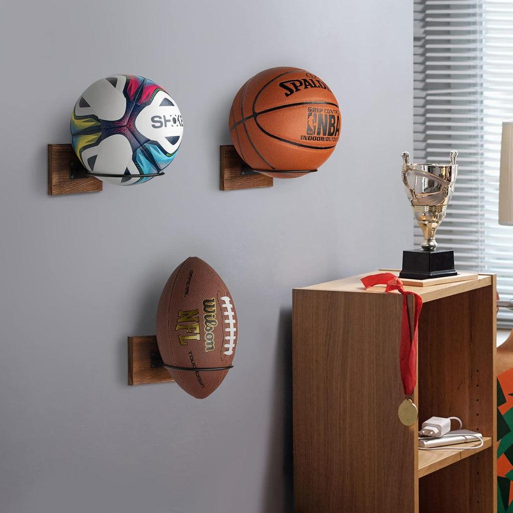 PUERSI Wall-Mounted Ball Holder - Versatile Display Storage for Basketball, Football, Soccer, Volleyball