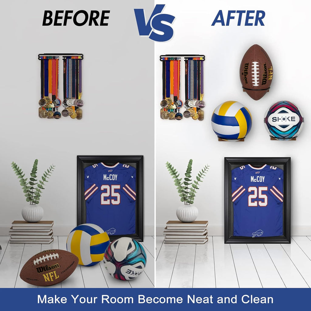 PUERSI Wall-Mounted Ball Holder - Versatile Display Storage for Basketball, Football, Soccer, Volleyball