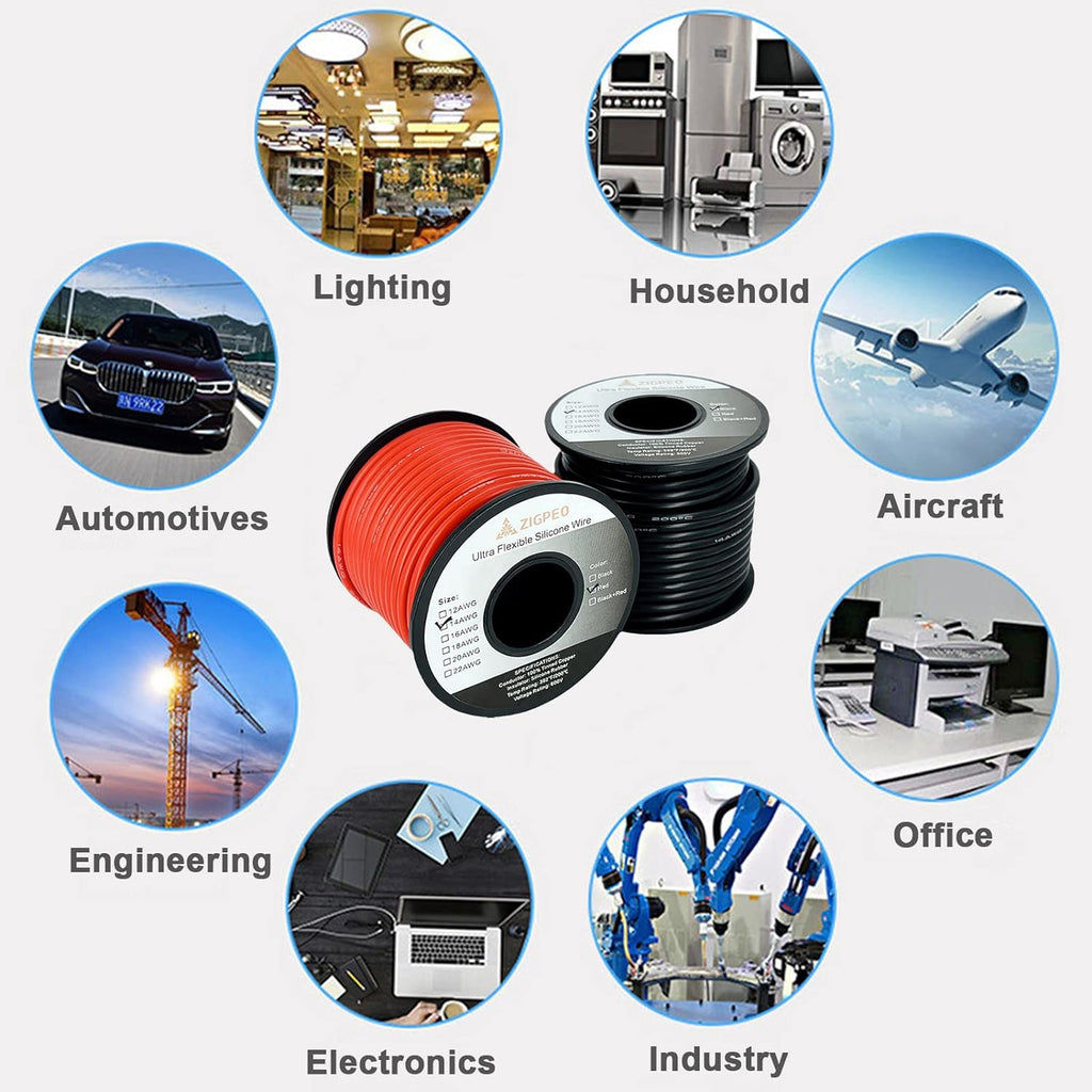 12 AWG Silicone Wire by [Brand Name] - Extra Flexible Stranded Copper Wire, High Temp 392℉ 600V | 50FT Red & Black Spools