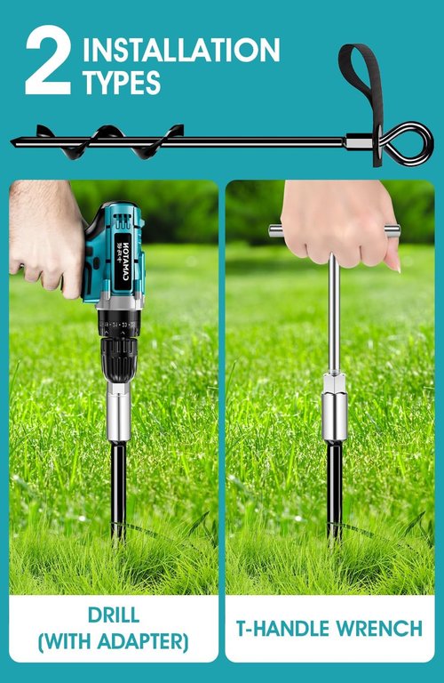 Ground Anchors | 4-Pack Screw-In Stakes with Straps - High Wind Resistant for Trampolines, Tents, and Swing Sets (4x15 in)