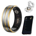 AMOVAN Smart Ring for Women Men, Tungsten Steel Fitness Tracker Ring with Sleep Monitoring, Heart Rate, Step Counting, IP68 Waterproof for iPhone and Android, No Subscription Fee (Black-Gold,#10)