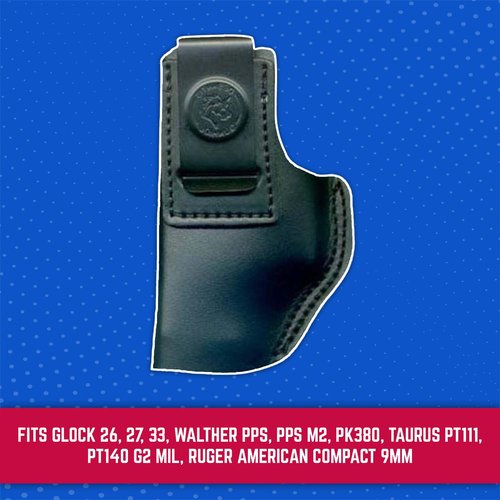 DeSantis Insider Gun Holster - IWB Holster, Conceal Carry, Fits the Glock 26, 27, 33, Walther PPS, PPS M2, PK380, Taurus PT111, PT140 G2 Mil, Ruger American Compact 9mm - Left Hand Draw, Black