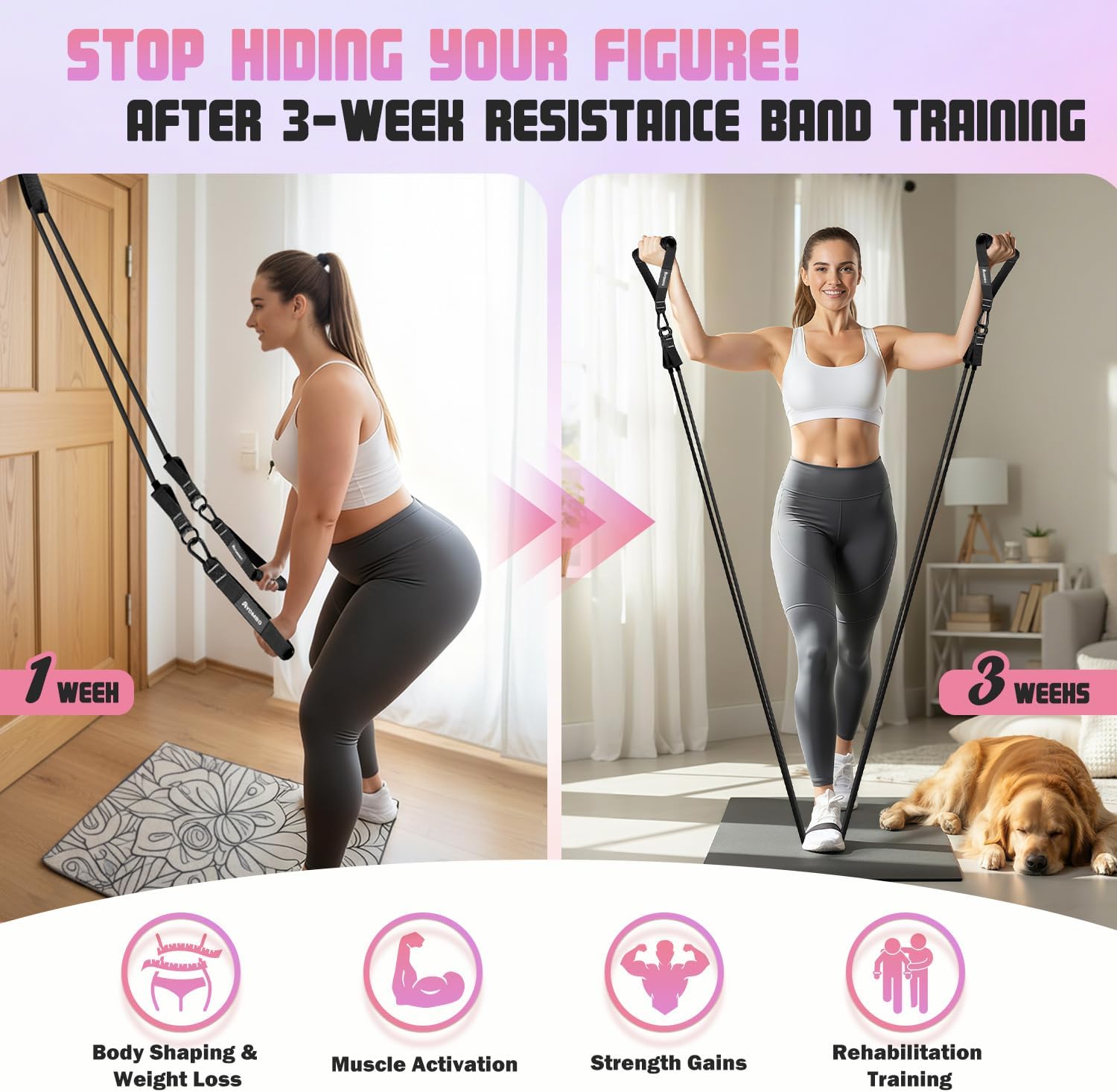 Skiennix Resistance Bands - 5 Level Workout Set with Handles for Women | Ideal for Yoga, Pilates & Home Gym Fitness