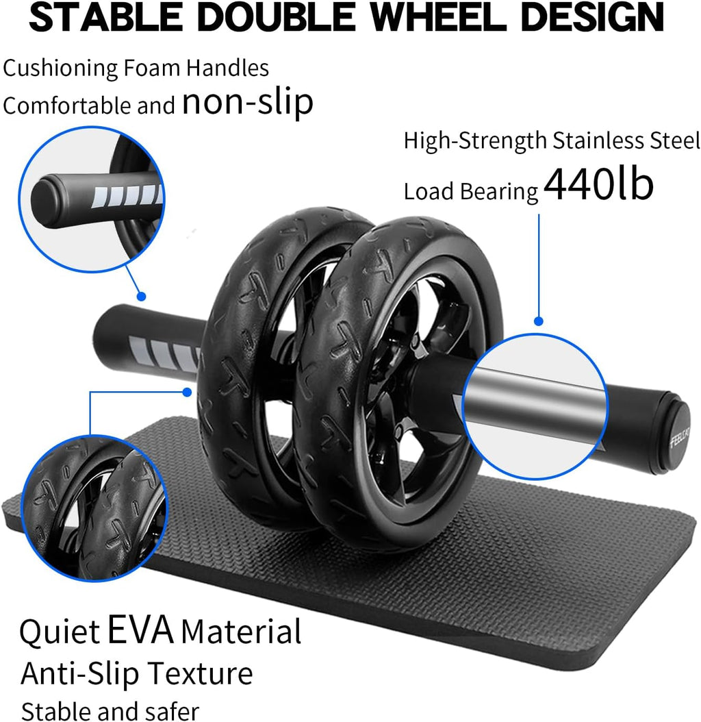 Skiennix Ab Roller Wheel - Silent Core Workout Equipment with Knee Pad | Lightweight Home Gym Tool for Men & Women