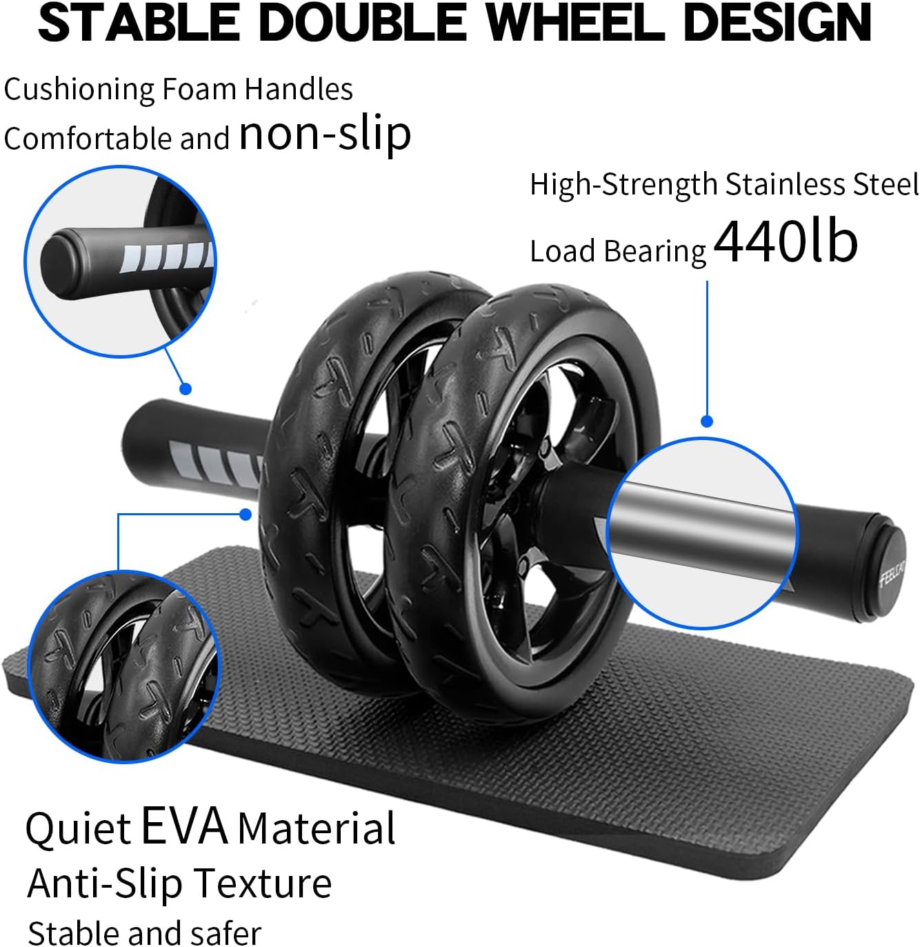 Skiennix Ab Roller Wheel - Silent Core Workout Equipment with Knee Pad | Lightweight Home Gym Tool for Men & Women