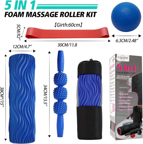 Krightlink 5-in-1 Foam Roller Set - Deep Muscle Massage & Trigger Point Release | Blue Wave