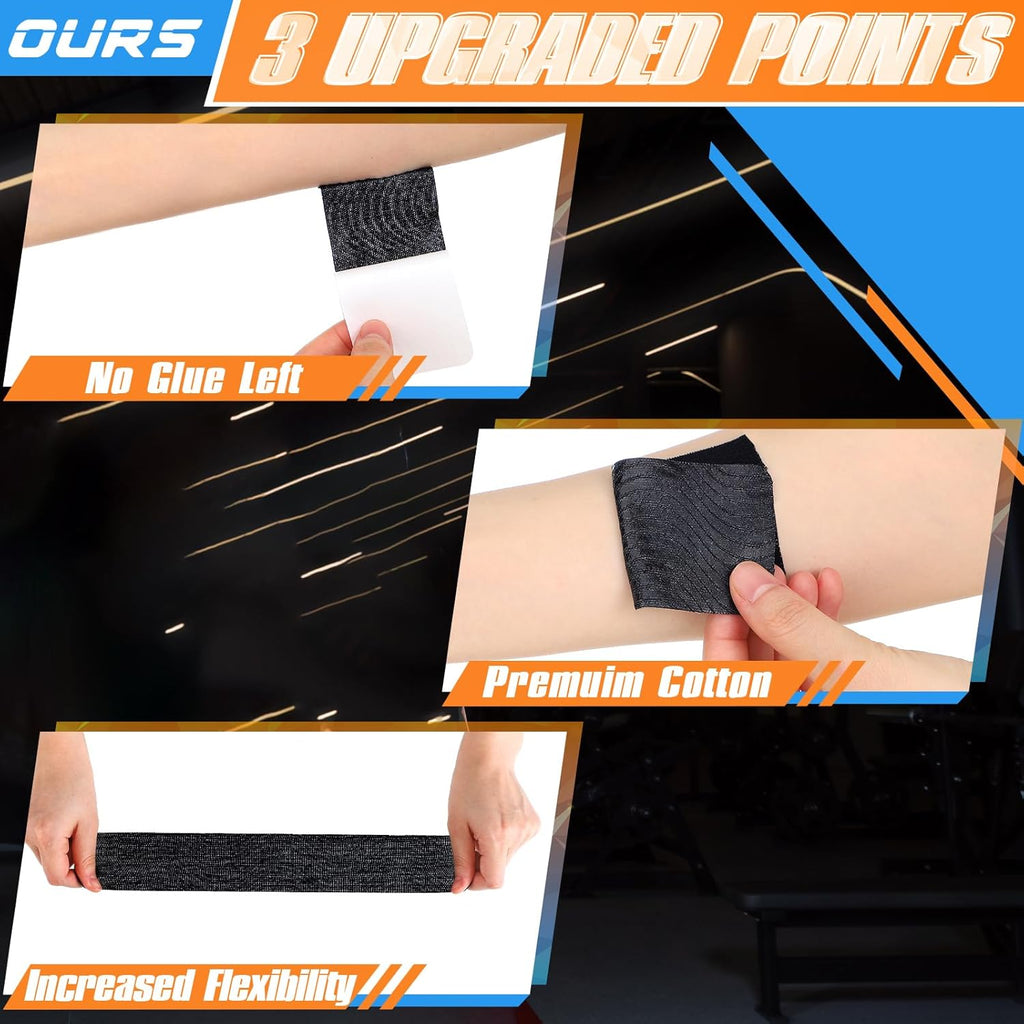 Skiennix Kinesiology Tape - 12 Count Pre-Cut Athletic Tape for Shoulder Pain Relief | Waterproof & Breathable (Black)
