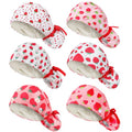 Jamntower 6 Pcs Satin Lined Working Hat Scrub Caps Adjustable Tie Back Bouffant Hats with Button Sweatband for Doctor Nurse(Strawberry Style,Cute Color)