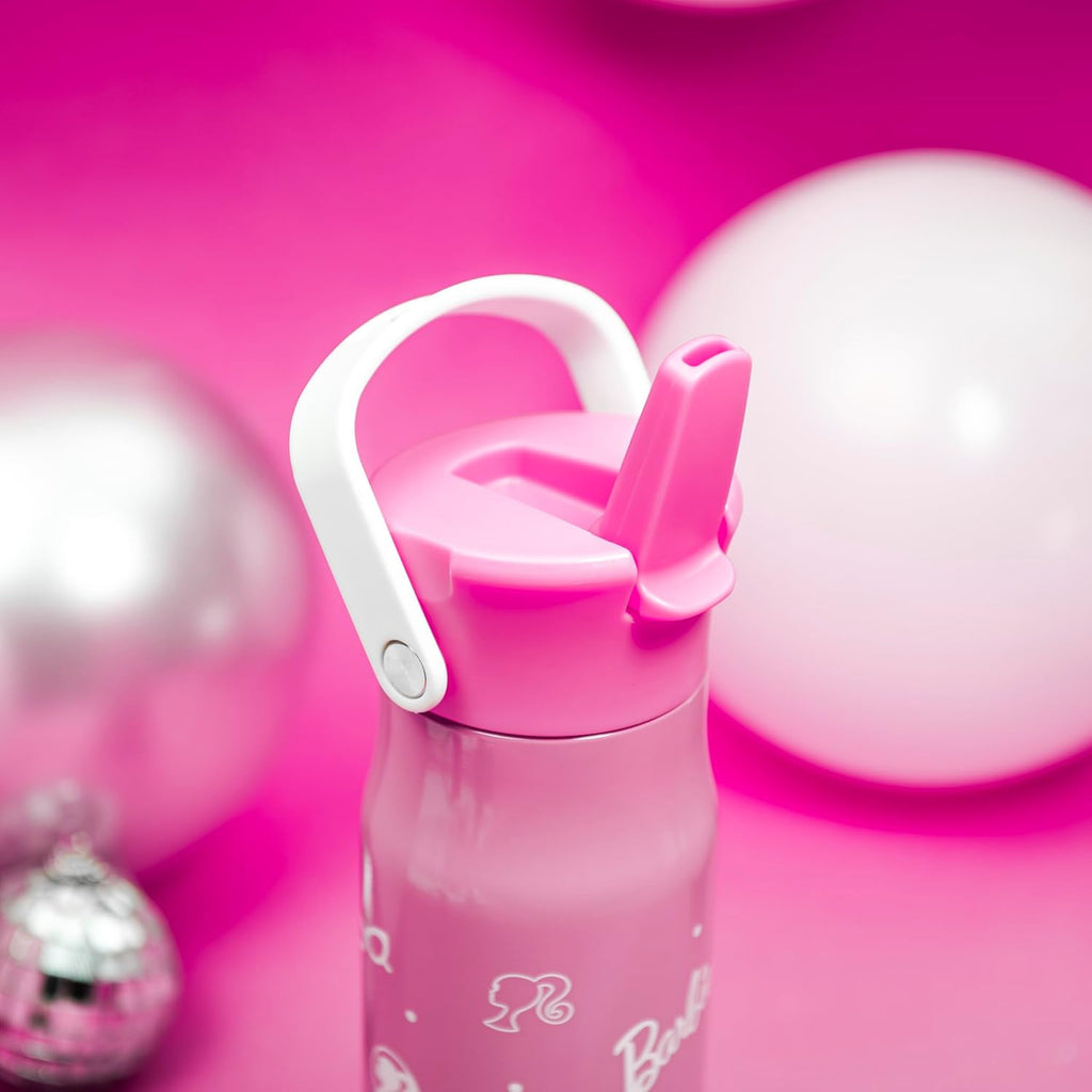 Zak Designs Barbie Water Bottle - 20oz Stainless Steel, Leak-Proof, Vacuum Insulated with Straw Lid & Handle | Pink