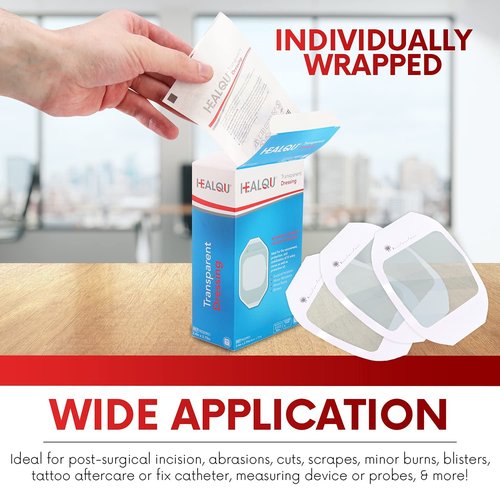 Transparent Film Dressing 8" x 12" (10 Pack) – Waterproof Adhesive Wound Bandages for Post-Surgical Shower, IV Shield, Tattoo Aftercare, Clear Breathable Dressing Patches by HEALQU