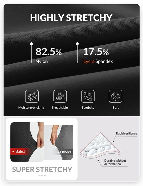 baleaf Women's Leggings with 6 Pockets 25'' High Waisted Workout Yoga Tummy Control 7/8 Ankle Pants Black M