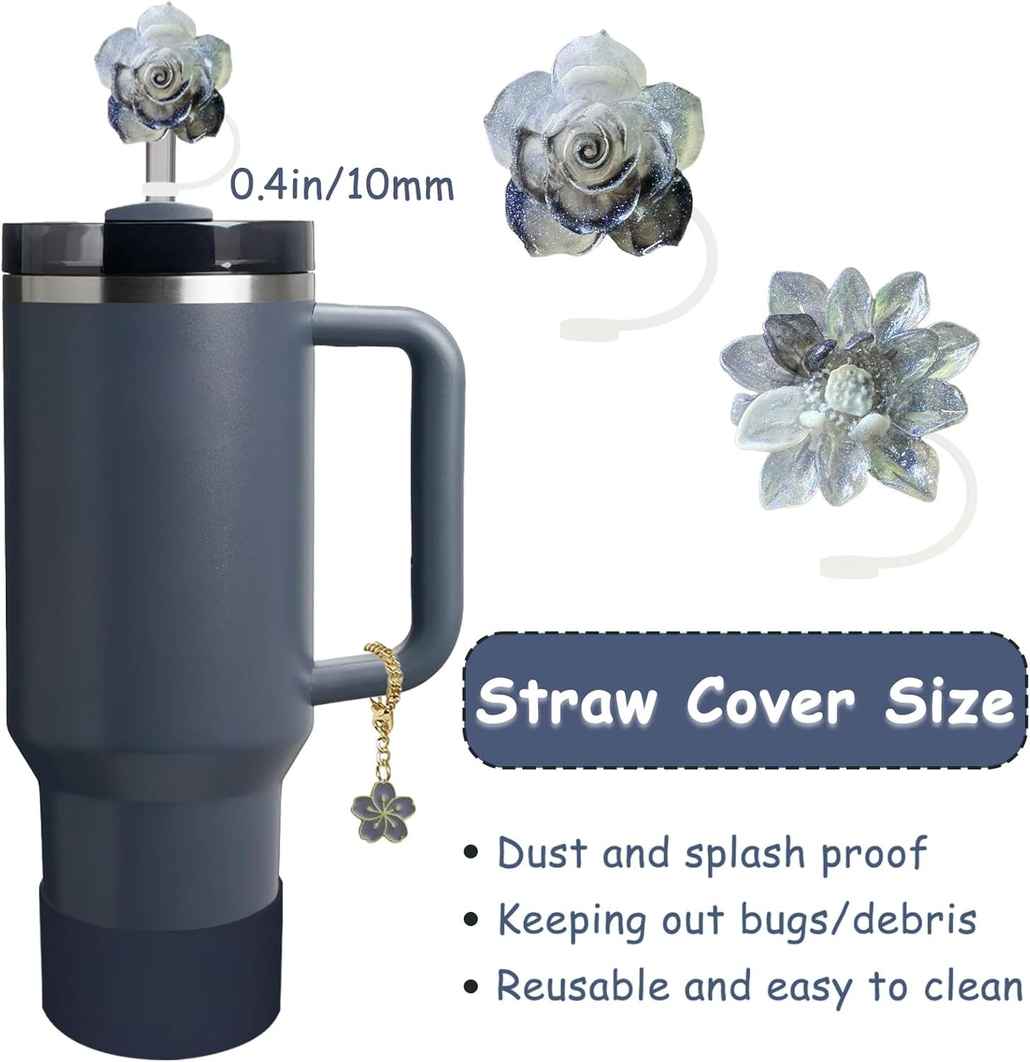 Stanley Cup Accessories Set - 3-Piece Silicone Spill-Proof Stopper & Cute Flower Handle Charm | Twilight Color